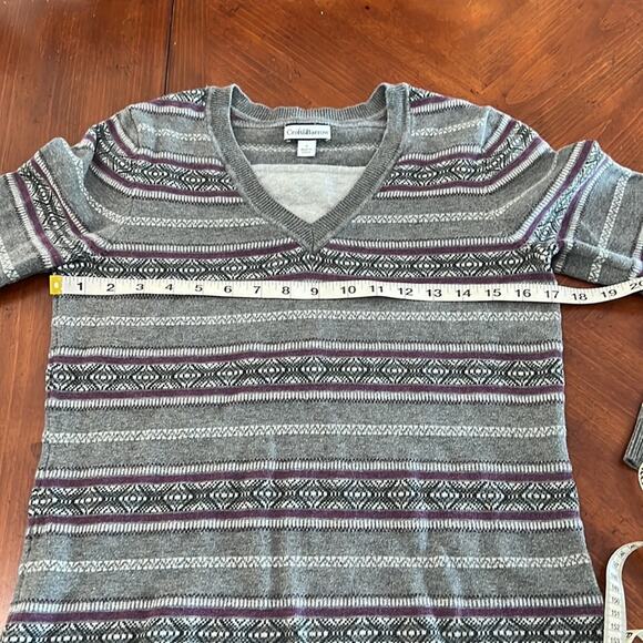 Croft & Barrow Gray Layered Look Striped Sweater Woman Size Small Pullover - Picture 6 of 9